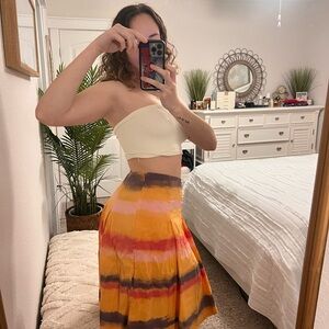 Dana Buchman Orange and Pink A-Line Silk Skirt